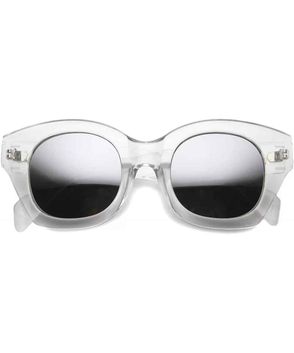 Oversize Bold Chunky Frame Square Mirrored Lens Cat Eye Sunglasses 46mm - Clear / Mirror - C8127Y68KF1 $8.55 Square