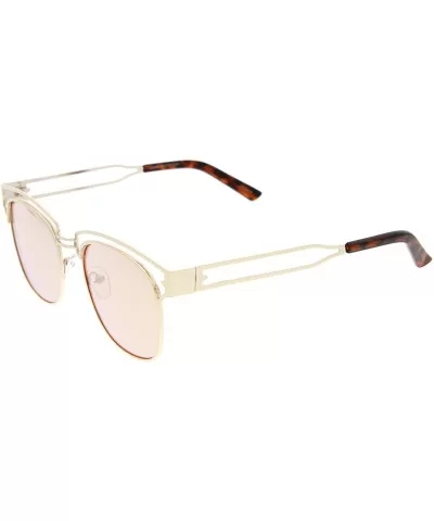 Modern Open Metal Colored Mirror Square Flat Lens Horn Rimmed Sunglasses 53mm - Gold / Pink Mirror - C212LZRU43V $6.60 Wayfarer