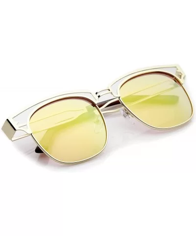 Modern Open Metal Colored Mirror Square Flat Lens Horn Rimmed Sunglasses 53mm - Gold / Pink Mirror - C212LZRU43V $6.60 Wayfarer