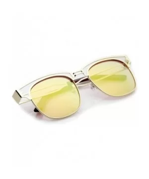 Modern Open Metal Colored Mirror Square Flat Lens Horn Rimmed Sunglasses 53mm - Gold / Pink Mirror - C212LZRU43V $6.60 Wayfarer