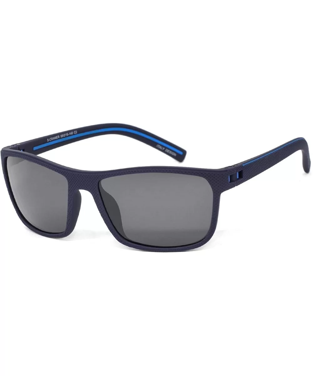 Mens TR90 Polarized UV 400 Protection Sport Rectangle Square Sunglasses for Men - Blue/Blue Line - CT18WGZWW4L $11.57 Sport