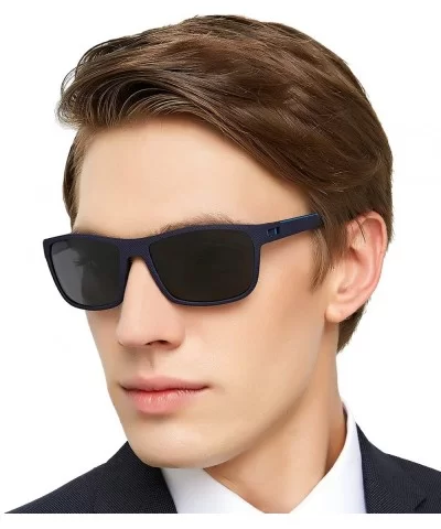 Mens TR90 Polarized UV 400 Protection Sport Rectangle Square Sunglasses for Men - Blue/Blue Line - CT18WGZWW4L $11.57 Sport