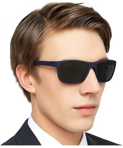 Mens TR90 Polarized UV 400 Protection Sport Rectangle Square Sunglasses for Men - Blue/Blue Line - CT18WGZWW4L $11.57 Sport