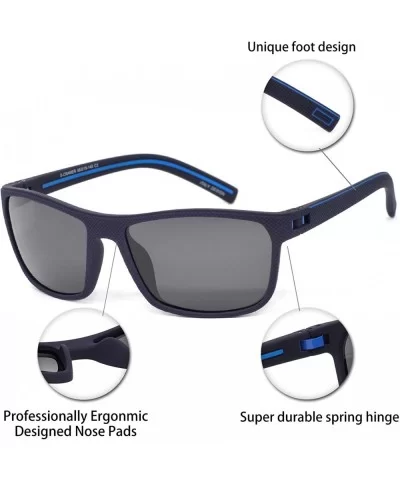 Mens TR90 Polarized UV 400 Protection Sport Rectangle Square Sunglasses for Men - Blue/Blue Line - CT18WGZWW4L $11.57 Sport