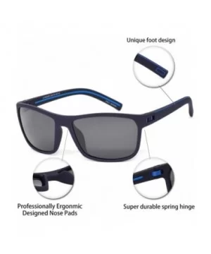 Mens TR90 Polarized UV 400 Protection Sport Rectangle Square Sunglasses for Men - Blue/Blue Line - CT18WGZWW4L $11.57 Sport