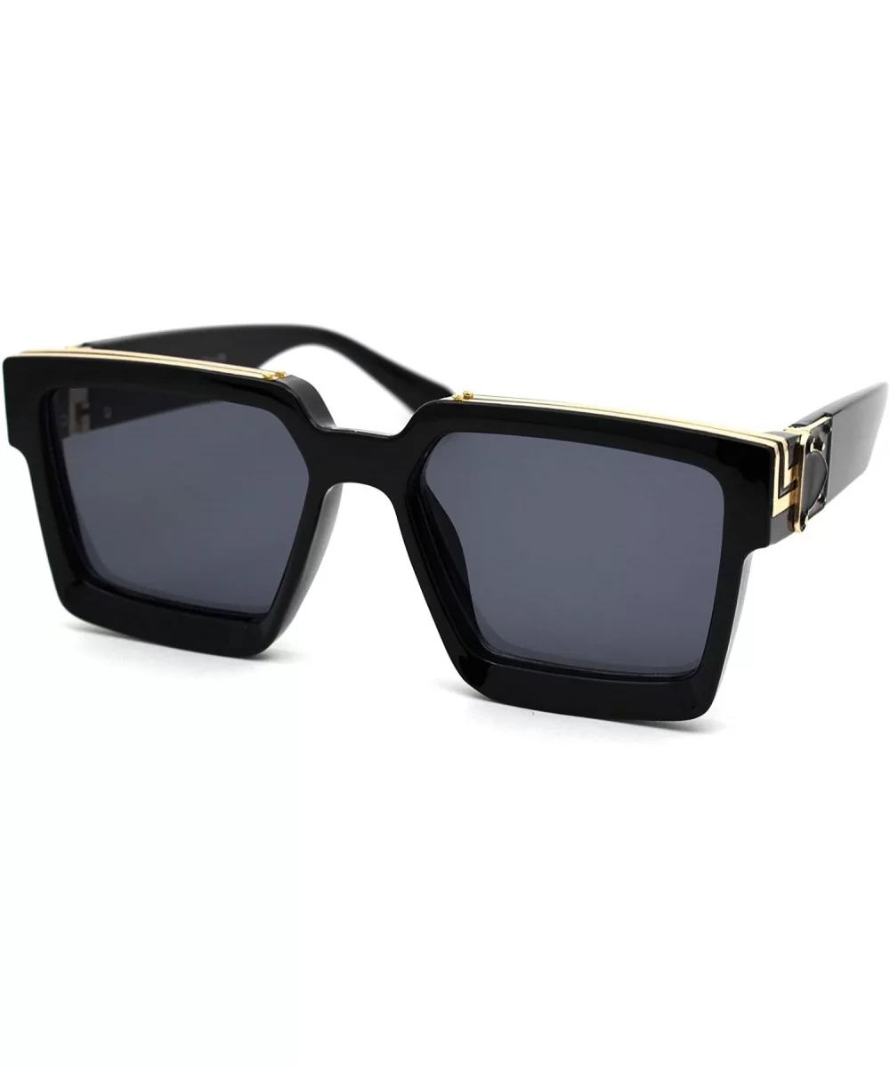 Womens Luxury Diva Art Deco Squared Mafia Plastic Sunglasses - Black Solid Black - CN18WYNKHHD $9.68 Oversized