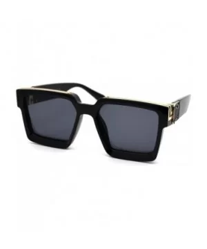 Womens Luxury Diva Art Deco Squared Mafia Plastic Sunglasses - Black Solid Black - CN18WYNKHHD $9.68 Oversized