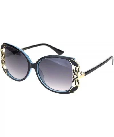 Womens Rhinestone Flower Jewel Designer Butterfly Sunglasses - Black Blue Smoke - CG18NWRYKCT $11.15 Butterfly