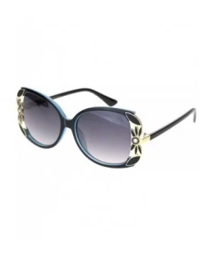 Womens Rhinestone Flower Jewel Designer Butterfly Sunglasses - Black Blue Smoke - CG18NWRYKCT $11.15 Butterfly