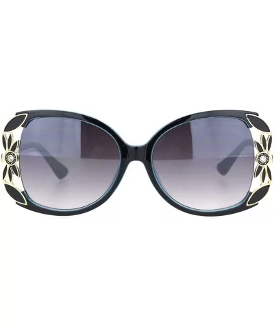 Womens Rhinestone Flower Jewel Designer Butterfly Sunglasses - Black Blue Smoke - CG18NWRYKCT $11.15 Butterfly