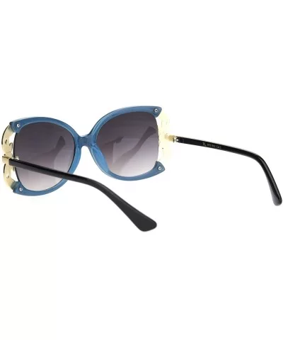 Womens Rhinestone Flower Jewel Designer Butterfly Sunglasses - Black Blue Smoke - CG18NWRYKCT $11.15 Butterfly