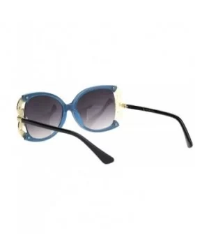 Womens Rhinestone Flower Jewel Designer Butterfly Sunglasses - Black Blue Smoke - CG18NWRYKCT $11.15 Butterfly