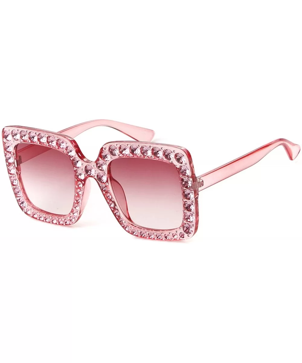 Square Oversize Women Sunglasses UV Mirror Retro Crystal Rim Brand Desginer Glasses - Double Pink - CO189NK6CL9 $7.82 Round