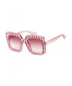 Square Oversize Women Sunglasses UV Mirror Retro Crystal Rim Brand Desginer Glasses - Double Pink - CO189NK6CL9 $7.82 Round