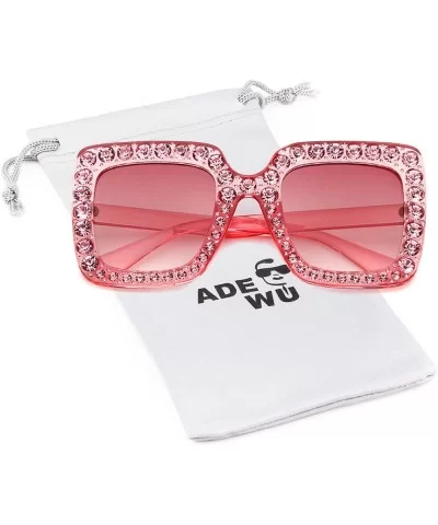 Square Oversize Women Sunglasses UV Mirror Retro Crystal Rim Brand Desginer Glasses - Double Pink - CO189NK6CL9 $7.82 Round