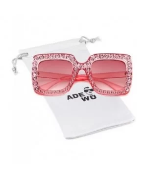 Square Oversize Women Sunglasses UV Mirror Retro Crystal Rim Brand Desginer Glasses - Double Pink - CO189NK6CL9 $7.82 Round