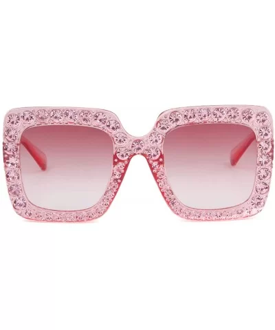 Square Oversize Women Sunglasses UV Mirror Retro Crystal Rim Brand Desginer Glasses - Double Pink - CO189NK6CL9 $7.82 Round