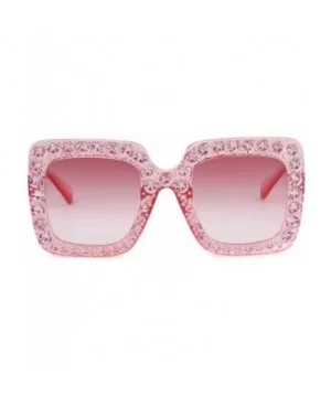 Square Oversize Women Sunglasses UV Mirror Retro Crystal Rim Brand Desginer Glasses - Double Pink - CO189NK6CL9 $7.82 Round