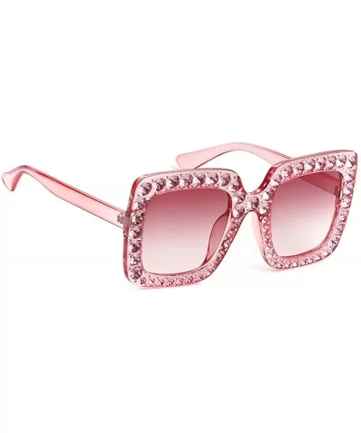 Square Oversize Women Sunglasses UV Mirror Retro Crystal Rim Brand Desginer Glasses - Double Pink - CO189NK6CL9 $7.82 Round