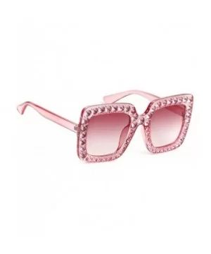 Square Oversize Women Sunglasses UV Mirror Retro Crystal Rim Brand Desginer Glasses - Double Pink - CO189NK6CL9 $7.82 Round