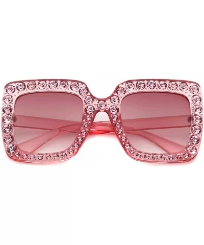 Square Oversize Women Sunglasses UV Mirror Retro Crystal Rim Brand Desginer Glasses - Double Pink - CO189NK6CL9 $7.82 Round