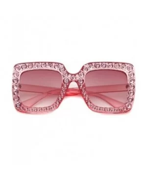 Square Oversize Women Sunglasses UV Mirror Retro Crystal Rim Brand Desginer Glasses - Double Pink - CO189NK6CL9 $7.82 Round