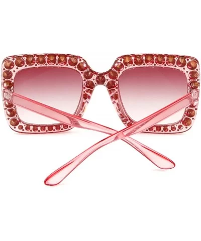 Square Oversize Women Sunglasses UV Mirror Retro Crystal Rim Brand Desginer Glasses - Double Pink - CO189NK6CL9 $7.82 Round