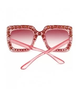 Square Oversize Women Sunglasses UV Mirror Retro Crystal Rim Brand Desginer Glasses - Double Pink - CO189NK6CL9 $7.82 Round