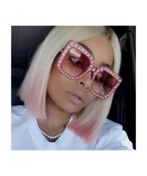 Square Oversize Women Sunglasses UV Mirror Retro Crystal Rim Brand Desginer Glasses - Double Pink - CO189NK6CL9 $7.82 Round