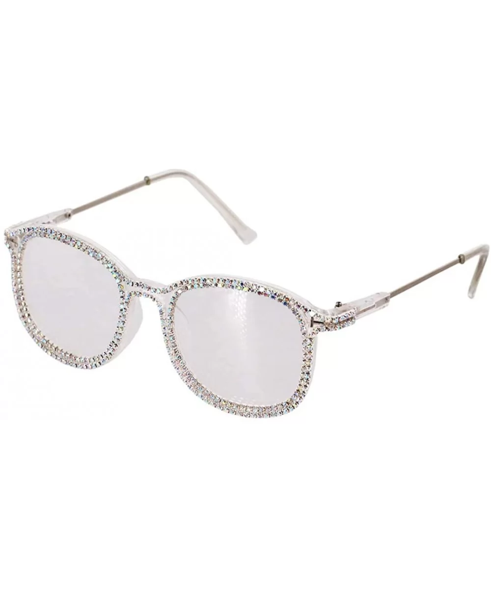 Sparkling Crystal Round Sunglasses UV Protection Rhinestone Sunglasses - Transparent Frame Colorful Rhinestone - CI18XLMX23U ...