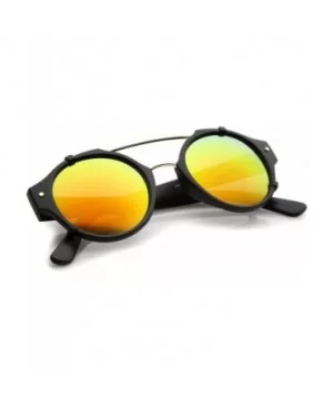 Modern Matte Finish Double Crossbar Mirrored Lens P3 Round Sunglasses 49mm - Black-gold / Orange Mirror - C512KCNPFT7 $7.55 R...