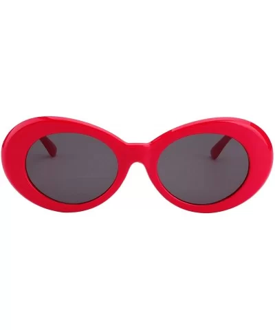 Womens Mens Cat Eye Bold Retro Oval Sunglasses Thick Frame - Red / Grey Lens - CL186X8TIAE $8.54 Round