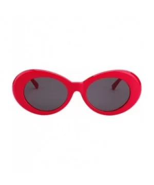 Womens Mens Cat Eye Bold Retro Oval Sunglasses Thick Frame - Red / Grey Lens - CL186X8TIAE $8.54 Round