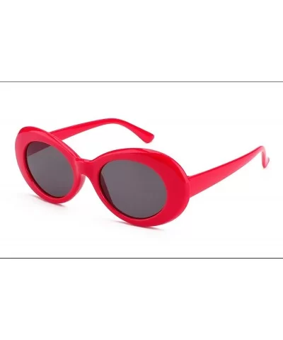 Womens Mens Cat Eye Bold Retro Oval Sunglasses Thick Frame - Red / Grey Lens - CL186X8TIAE $8.54 Round