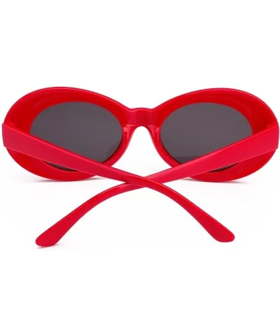 Womens Mens Cat Eye Bold Retro Oval Sunglasses Thick Frame - Red / Grey Lens - CL186X8TIAE $8.54 Round