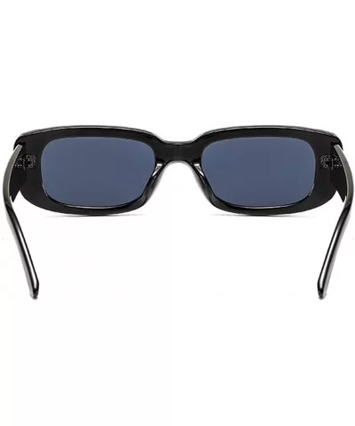 Small Rectangle Sunglasses Women Fashion Rectangular Thick Frame Glasses - Black Black - CW199C4WYUC $6.96 Rectangular