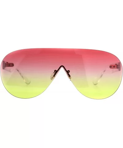 Mens Futuristic Rimless Panel Shield Racer Pilots Sunglasses - Pink Yellow - CJ18C7HLDKM $7.02 Shield