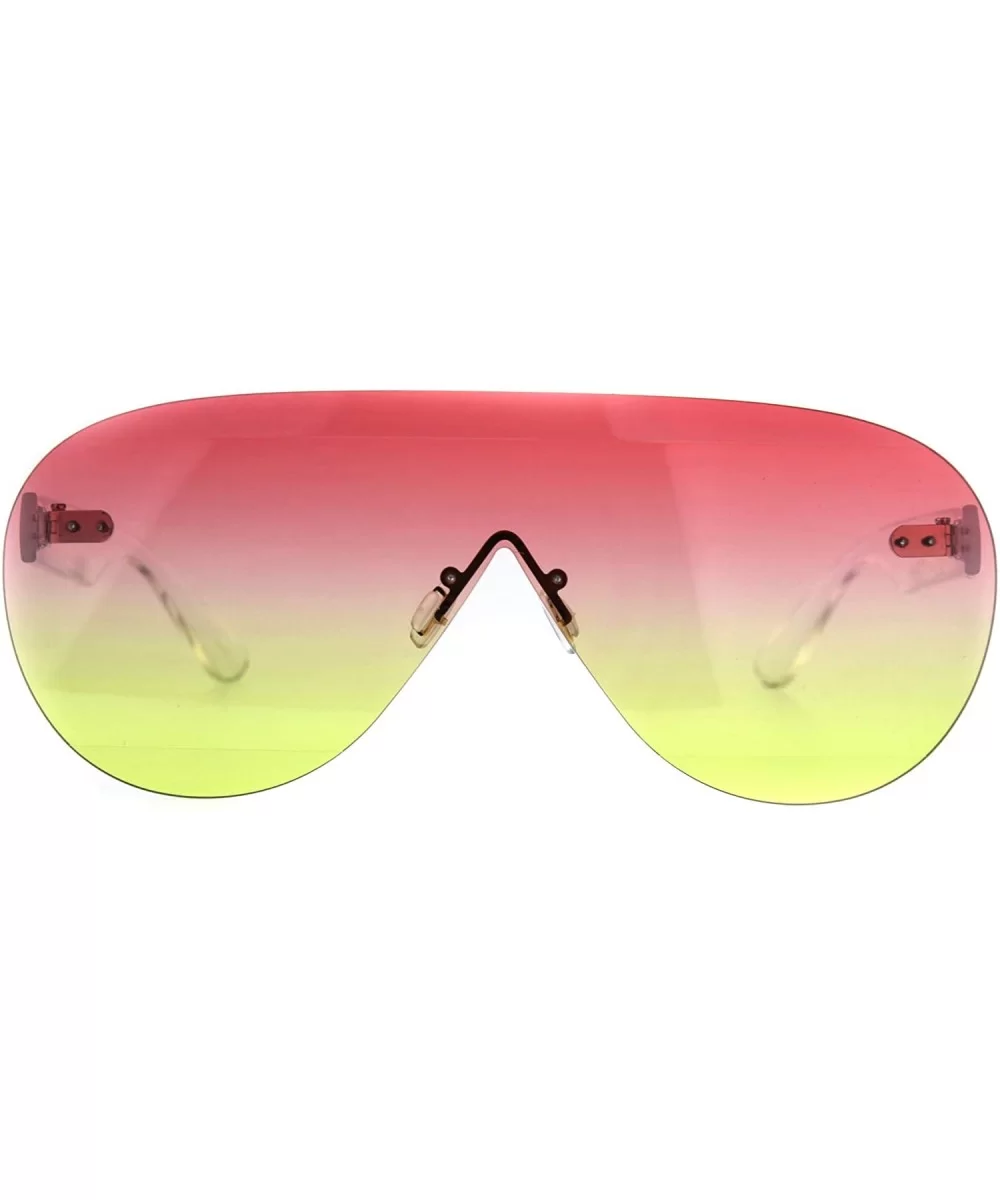 Mens Futuristic Rimless Panel Shield Racer Pilots Sunglasses - Pink Yellow - CJ18C7HLDKM $7.02 Shield