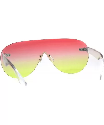 Mens Futuristic Rimless Panel Shield Racer Pilots Sunglasses - Pink Yellow - CJ18C7HLDKM $7.02 Shield