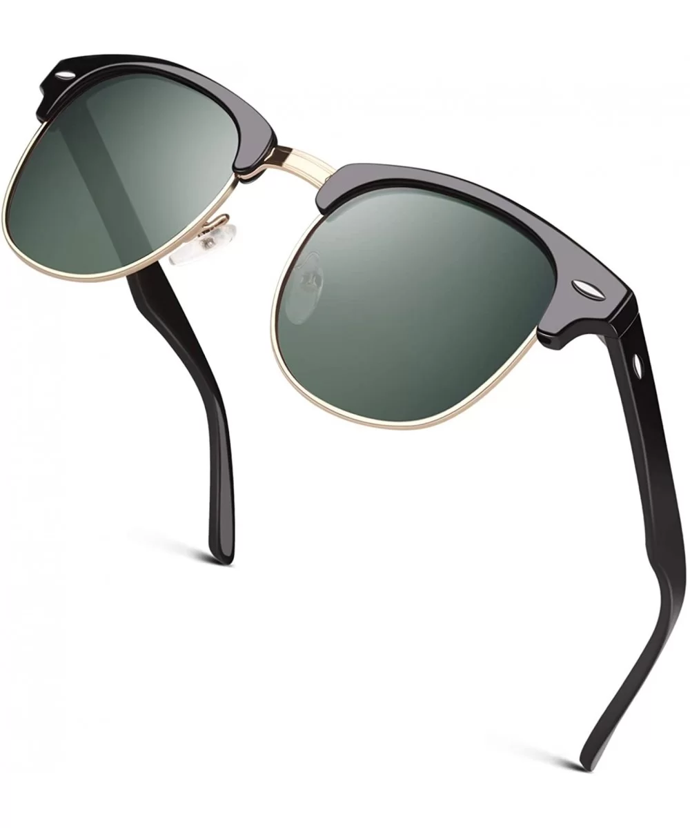 Classic Horn Rimmed Semi Rimless Polarized Sunglasses for Men Women GQO6 - 1 Glossy Black-green - CM17Z55UXXU $7.42 Wayfarer