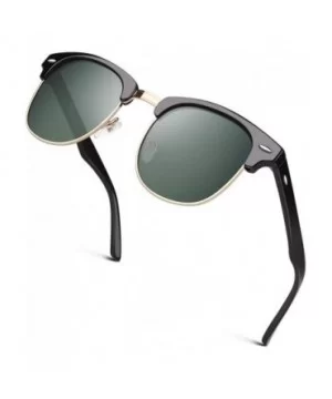 Classic Horn Rimmed Semi Rimless Polarized Sunglasses for Men Women GQO6 - 1 Glossy Black-green - CM17Z55UXXU $7.42 Wayfarer