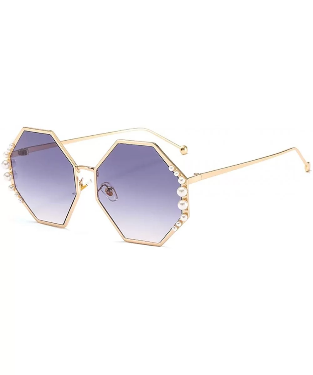 Women Pearl Sunglasses Oversized Square Metal Frame - Gold Frame/Grey Lens - CY18ULRU95X $13.10 Square