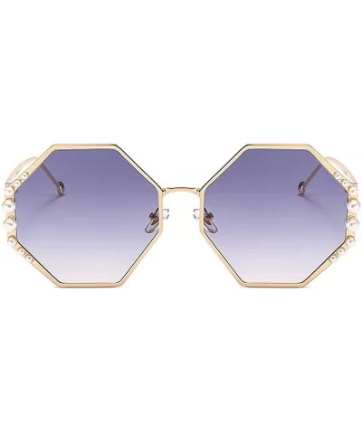 Women Pearl Sunglasses Oversized Square Metal Frame - Gold Frame/Grey Lens - CY18ULRU95X $13.10 Square