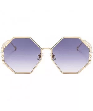 Women Pearl Sunglasses Oversized Square Metal Frame - Gold Frame/Grey Lens - CY18ULRU95X $13.10 Square