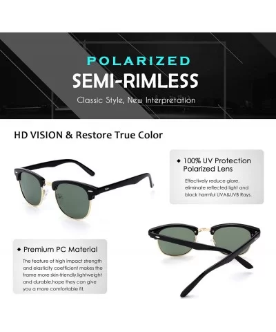 Classic Horn Rimmed Semi Rimless Polarized Sunglasses for Men Women GQO6 - 1 Glossy Black-green - CM17Z55UXXU $7.42 Wayfarer