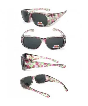 Womens Polarized FIT OVER Sunglasses Cover Rx Glasses Rhinestones Floral Prints - Transparent Pink Floral - CS18GLE4W92 $10.4...