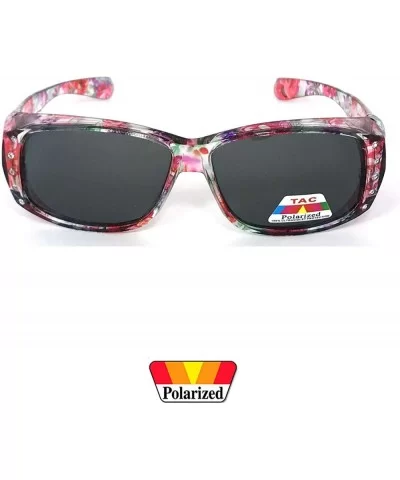 Womens Polarized FIT OVER Sunglasses Cover Rx Glasses Rhinestones Floral Prints - Transparent Pink Floral - CS18GLE4W92 $10.4...