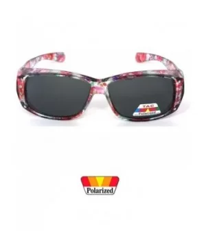 Womens Polarized FIT OVER Sunglasses Cover Rx Glasses Rhinestones Floral Prints - Transparent Pink Floral - CS18GLE4W92 $10.4...