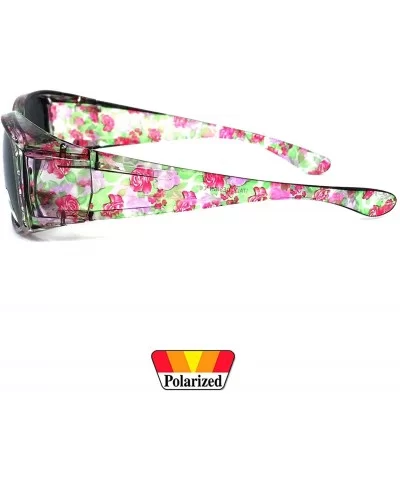 Womens Polarized FIT OVER Sunglasses Cover Rx Glasses Rhinestones Floral Prints - Transparent Pink Floral - CS18GLE4W92 $10.4...