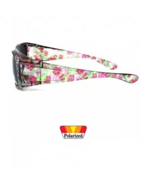 Womens Polarized FIT OVER Sunglasses Cover Rx Glasses Rhinestones Floral Prints - Transparent Pink Floral - CS18GLE4W92 $10.4...